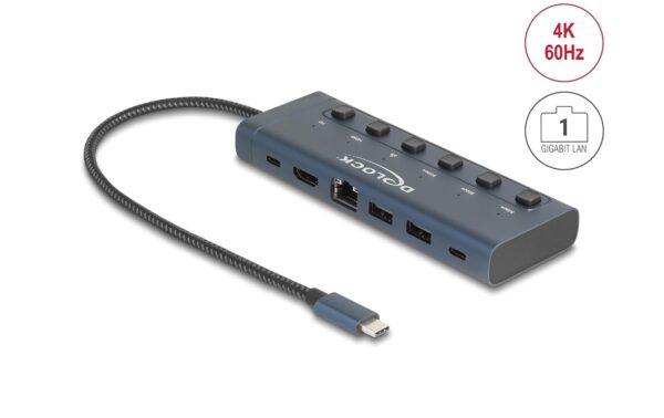 1921070_1 - Mediatech Delock Dockingstation 4k HDMI,USB,GLAN, PD3.0, 90W, mit Schalter