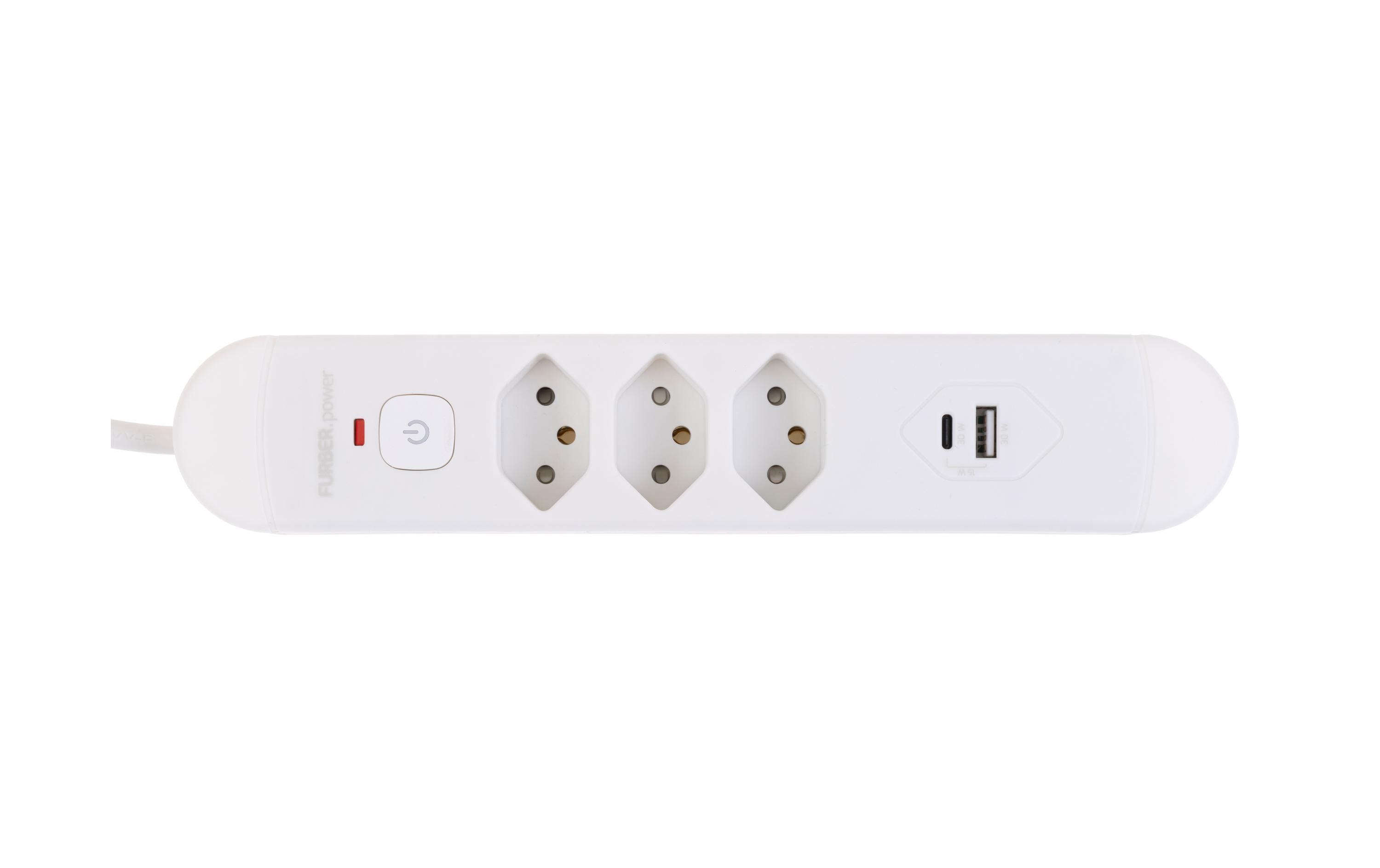1929710_1 - Mediatech F.power Steckdosenleiste Tuttovario 3xT13 U 3xT13 USB-A USB-C, 10A, mit Magnet, weiss