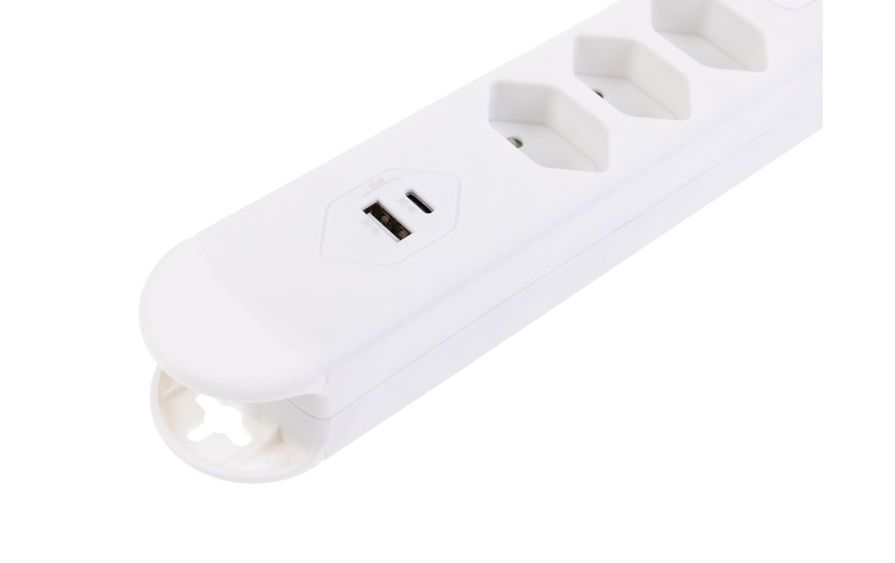 1929710_3 - Mediatech F.power Steckdosenleiste Tuttovario 3xT13 U 3xT13 USB-A USB-C, 10A, mit Magnet, weiss