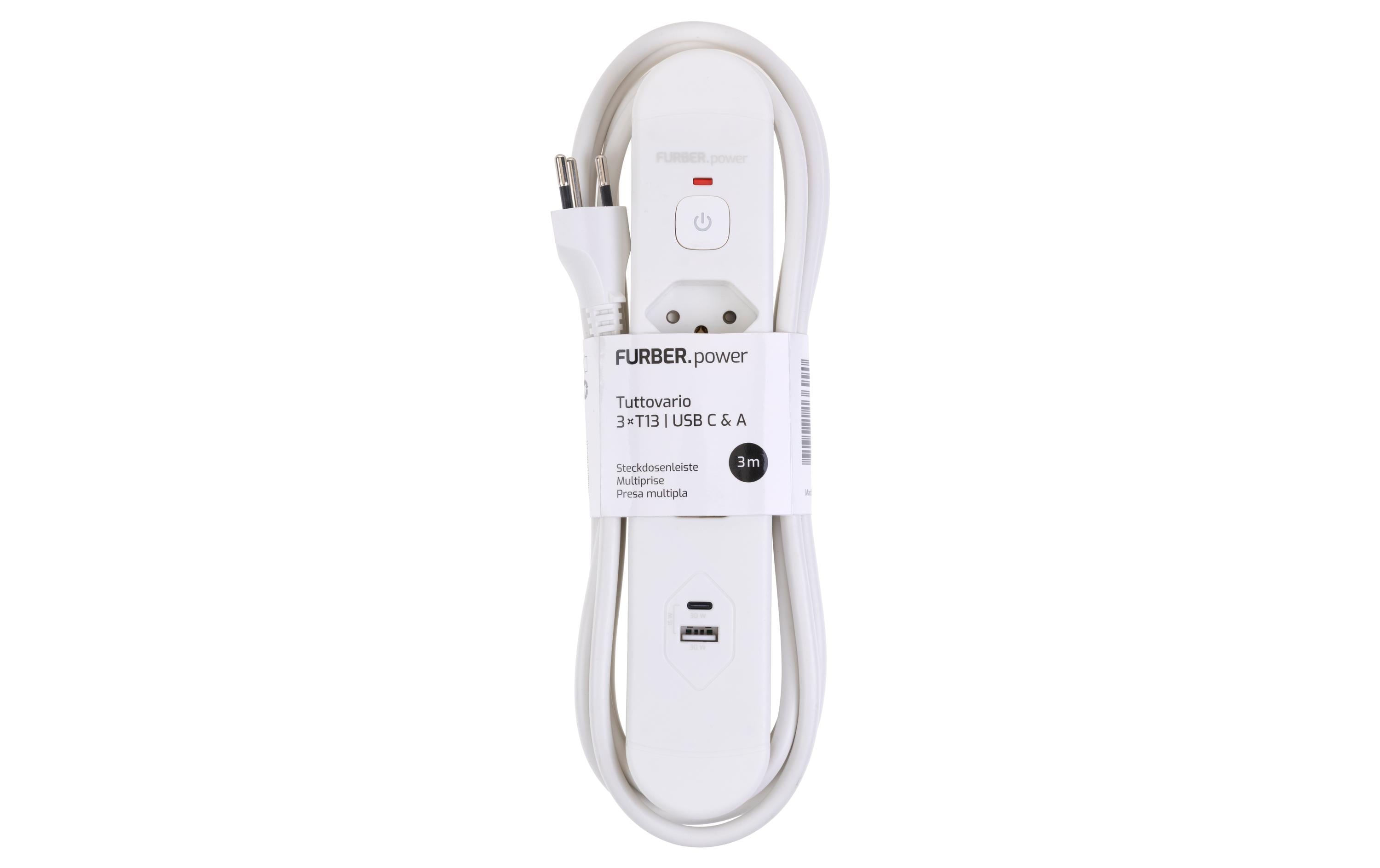 1929710_4 - Mediatech F.power Steckdosenleiste Tuttovario 3xT13 U 3xT13 USB-A USB-C, 10A, mit Magnet, weiss