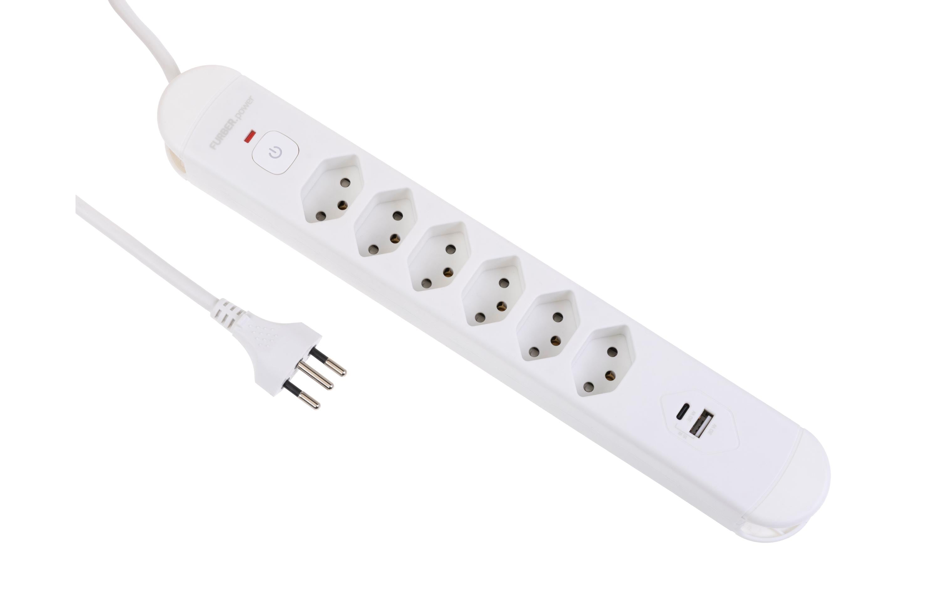 FURBER.power F.power Steckdosenleiste Tuttovario 6xT13 6xT13 USB-A USB-C, 10A, mit Magnet, weiss kaufen | Mediatech.ch
