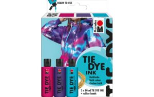 Marabu Tie Dye Ink Set Trend 3x Ink 80ml, Gummiringe, Anleitung