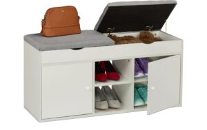 relaxdays Schuhbank mit Sitzfläche klappbar, MDF, Weiss