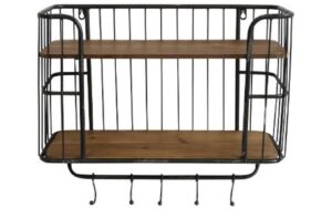 Chic Antique Regal mit 5 Haken, Kiefernholz schwarz/braun H: 45cm, L: 52cm, B: 20.5cm