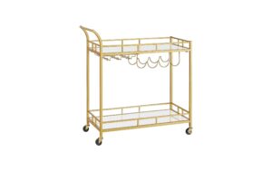 Vasagle Bartrolley Gold, 2 Ablagen 86.1x38.1x90.2 cm (LxBxH), Eisen, Glas