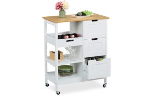 relaxdays Servierwagen mit Arbeitsplatte MDF, Walnuss, 85x68,5x38,5cm, Weiss
