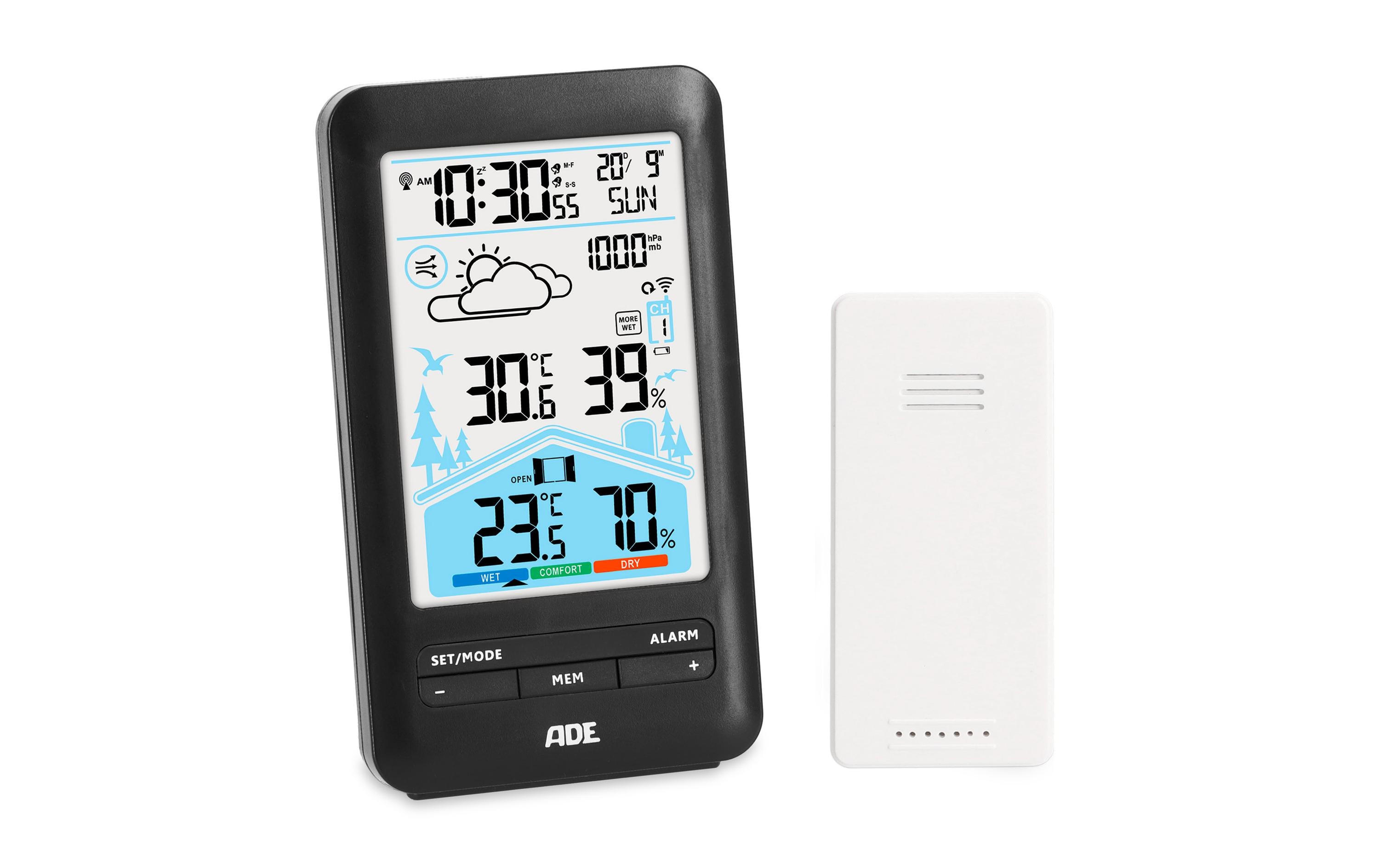 ADE Wetterstation mit Funk-Aussensensor mit DCF-Funkuhr, schwarz kaufen Schweiz | Mediatech.ch