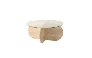 Woody Fashion Couchtisch Bubble D: 75 cm, Höhe: 35 cm, Travertine und Glas
