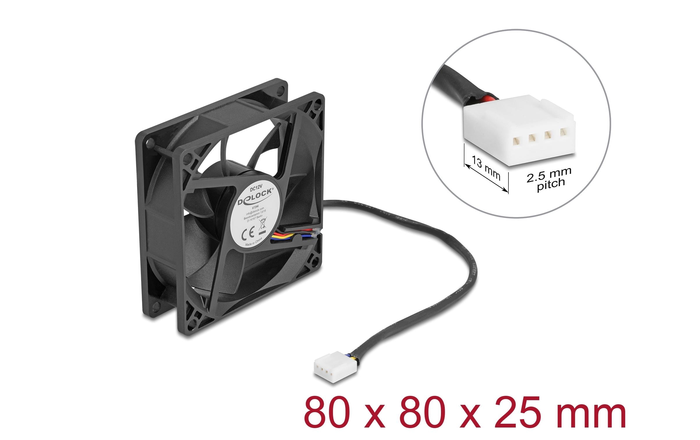 1955915_1 - Mediatech Delock Gehäuselüfter 80x80x25mm, 12V Axiallüfter, schwarz, 12V DC