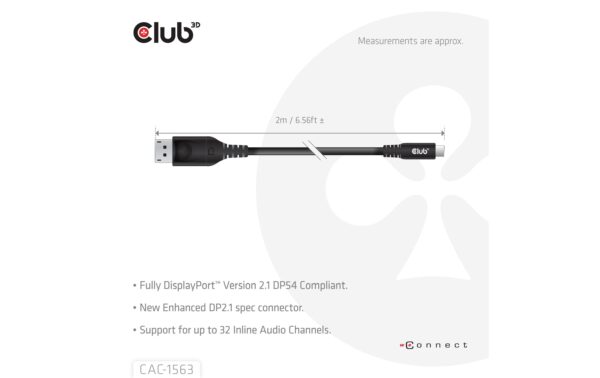 Club 3D, USB Typ C auf DP 2.1 Kabel, 2 Meter
