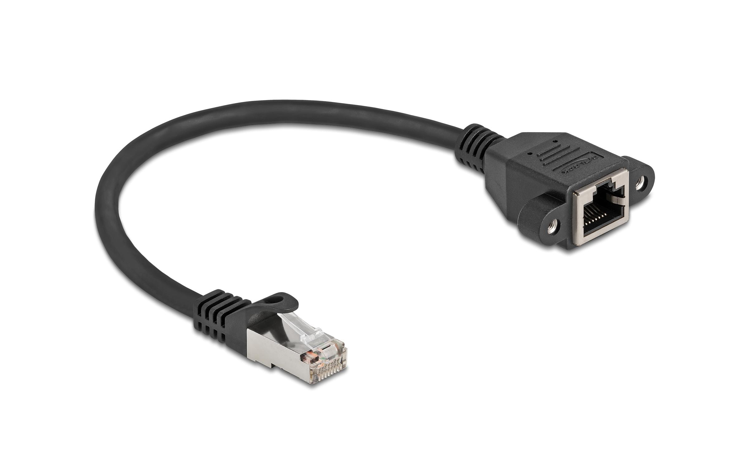 1964575 - Mediatech Delock Netzwerkverlängerung, 25cm, ST-BU Cat.6A, S/FTP, Schwarz Buchse verschraubbar kaufen Schweiz | Mediatech.ch