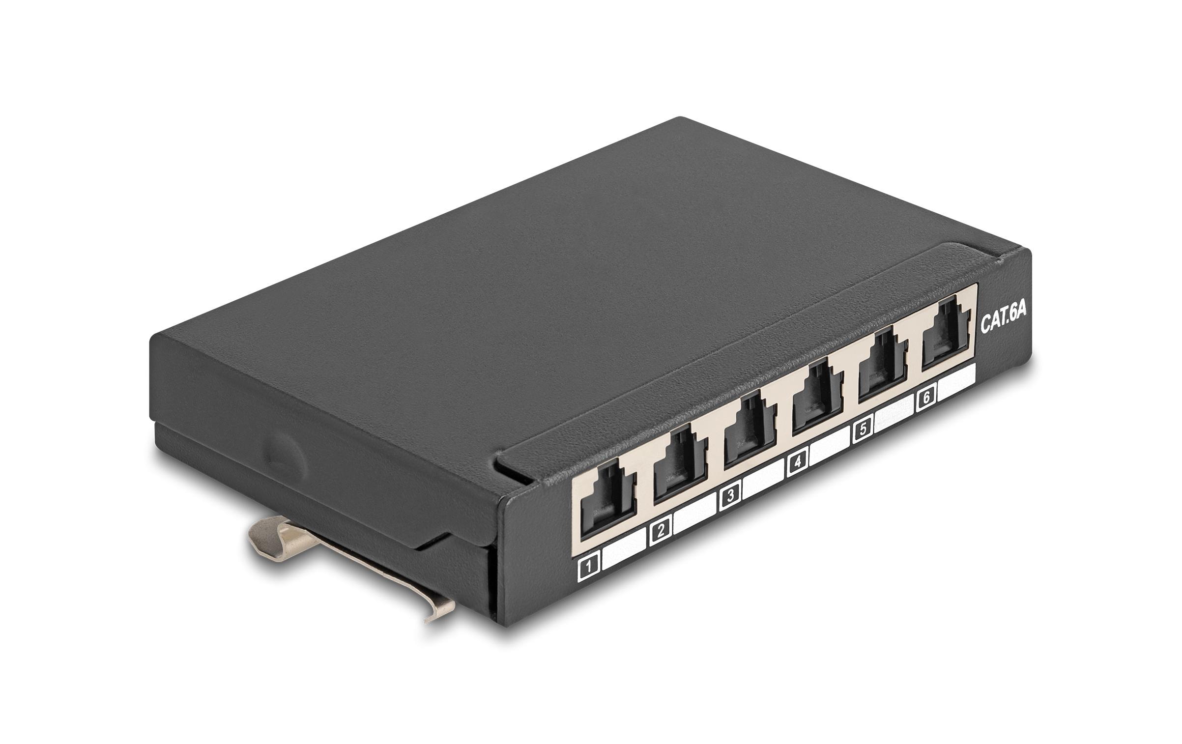 Delock Patchpanel 6 Port, Cat.6A, LSA Schwarz, Tisch/Wand/Hutschienenmontage