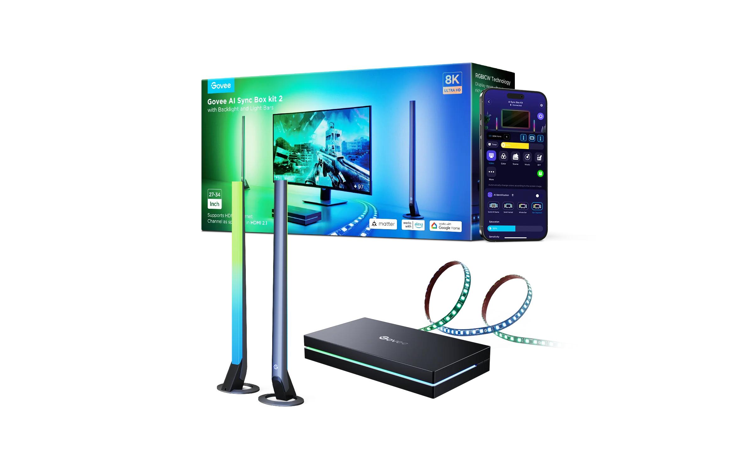Govee HDMI AI Sync Box  Kit 27-34 inkl. LED Strip HDMI 2.1,8K 240 Hz 4K 120Hz