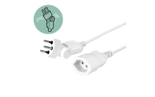 Klappstecker-Verlängerungskabel, 1m, ws 3-polig, T12/T13, Klappstecker