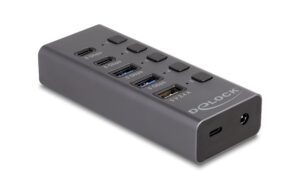 Delock USB-C Hub, 4+1 Port, schaltbar 2xUSB-C 3.2, 2xUSB-A 3.2, 1xUSB-A nur DC kaufen Schweiz | Mediatech.ch