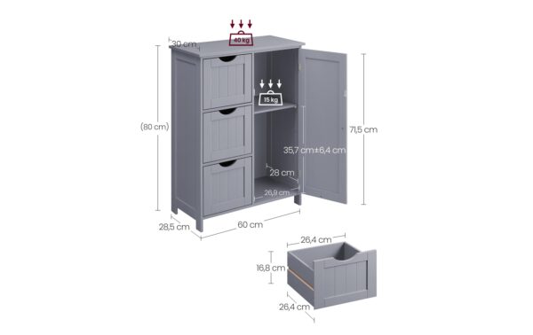 Vasagle Kommode Landhausstil, Grau 60x30x81 cm (LxBxH), MDF