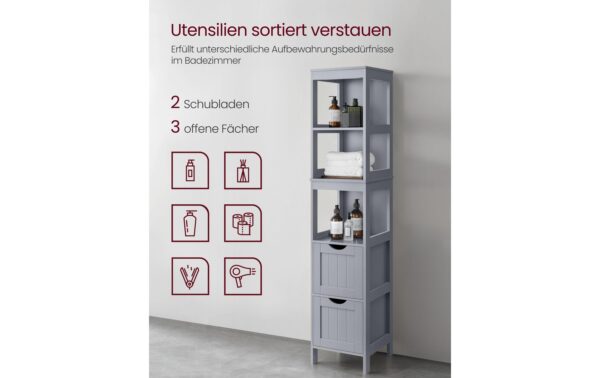 Vasagle Kommode Landhausstil, Grau 30x30x141.5 cm (LxBxH), MDF