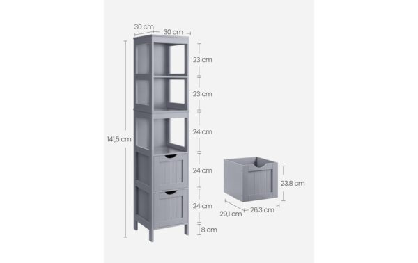 Vasagle Kommode Landhausstil, Grau 30x30x141.5 cm (LxBxH), MDF