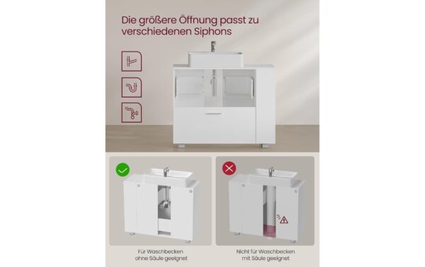 Vasagle Waschbeckenschrank, Weiss 80x30x64 cm (BxHxT), MDF