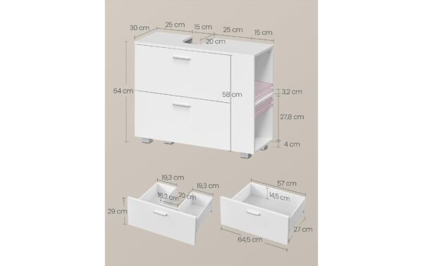 Vasagle Waschbeckenschrank, Weiss 80x30x64 cm (BxHxT), MDF