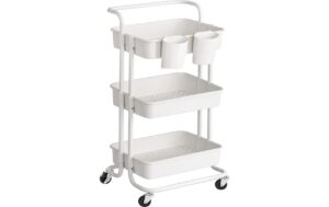 Songmics Wagen mit Rollen, 3 Ablagen, Weiss 41.6x33.5x86.3 cm, Traglast proAblage 10kg