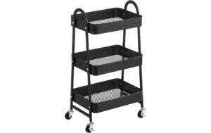 Songmics Wagen mit Rollen, 3 Ablagen, Schwarz 45.8x32.5x77.5 cm, Traglast proAblage 10kg