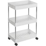 Songmics Nischenwagen,3 Ablagen, Weiss 42x23.6x60.6 cm (LxBxH), Kunststoff, Stahl