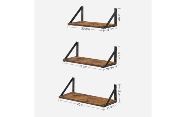 Vasagle Wandregal 3er Set, Schwarz-Braun Stahl, Holz, drei Grössen