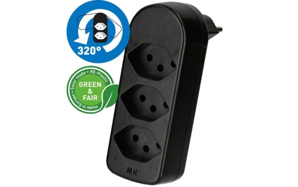 1983801_1 - Mediatech Mehrfachstecker ADAPT 3xT13, drehbar G+F drehbar 320°, schwarz