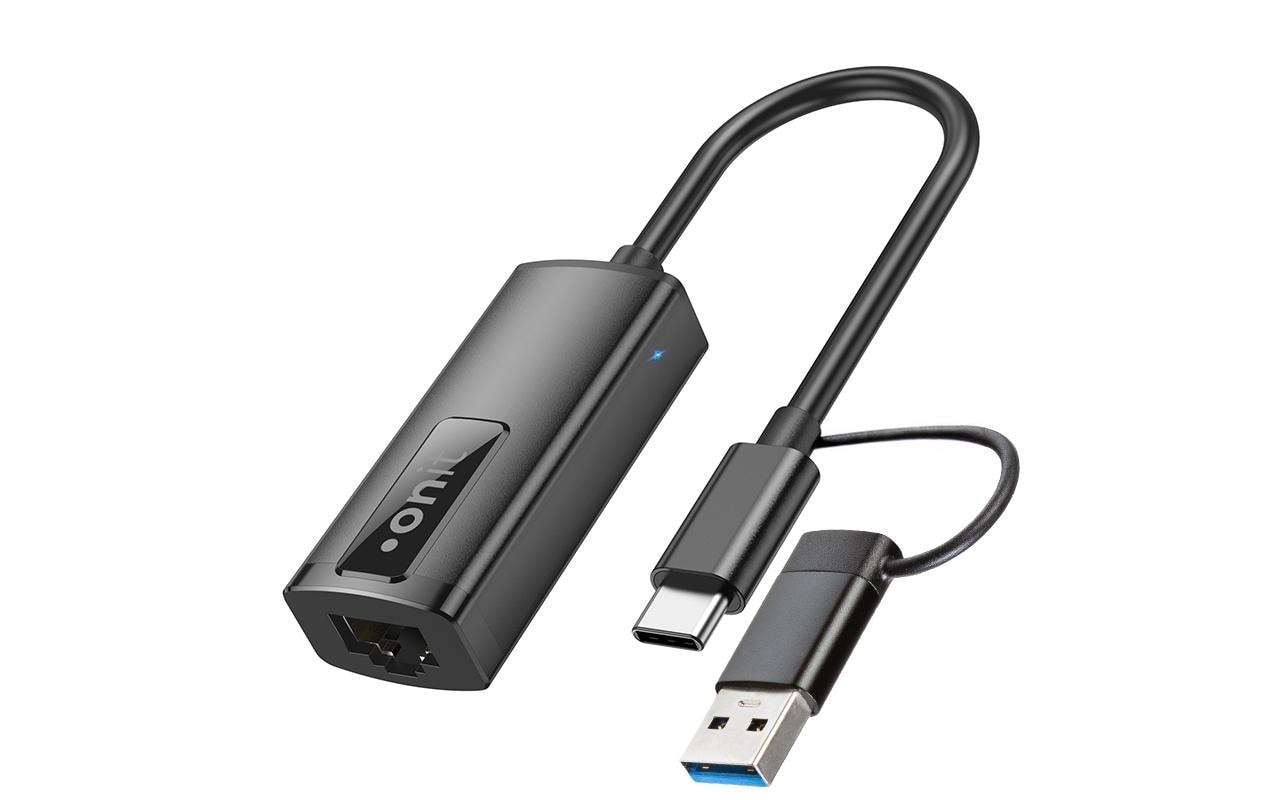 onit USB-C/A zu RJ-45 Netzwerkadapter Aluminium Gehäuse, 1Gbps, schwarz kaufen Schweiz | Mediatech.ch