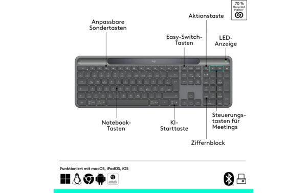 Logitech Keyboard Slim Solar+ K980 business USB, CH-Layout