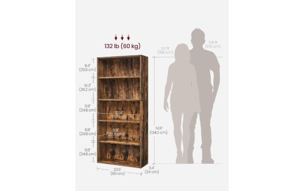 1987810_2 - Mediatech Vasagle Bücherregal, 5 Regalflächen, Braun 60x24x134 cm, Sperrholz