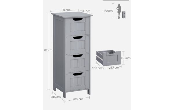 1987817_2 - Mediatech Vasagle Schrank Landhausstil, Grau 4 Schubladen, 30x30x82 cm (TxBxH)