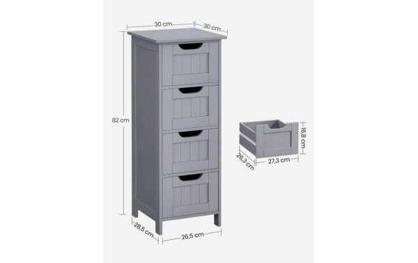 1987817_7 - Mediatech Vasagle Schrank Landhausstil, Grau 4 Schubladen, 30x30x82 cm (TxBxH)