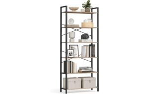 Vasagle Regal Vintagebraun-Schwarz,6 Ebenen 80x30x184 cm (LxBxH), Spanplatte, Stahl