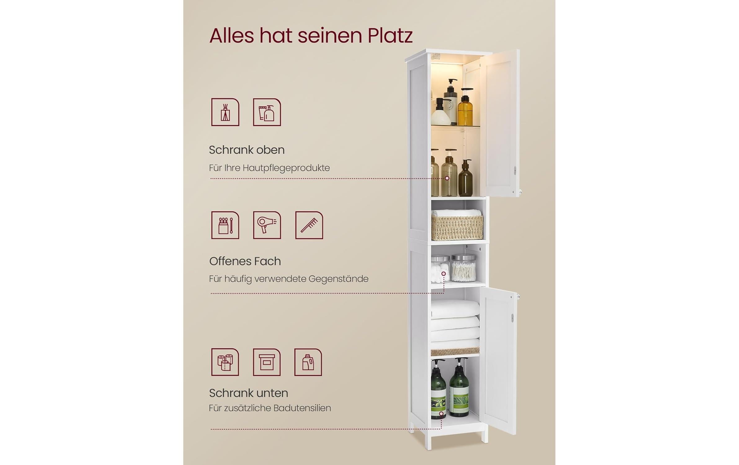 1987835_3 - Mediatech Vasagle Aufbewahrungsschrank mit 2 Türen 30x30x170 cm (LxBxH), MDF, Weiss