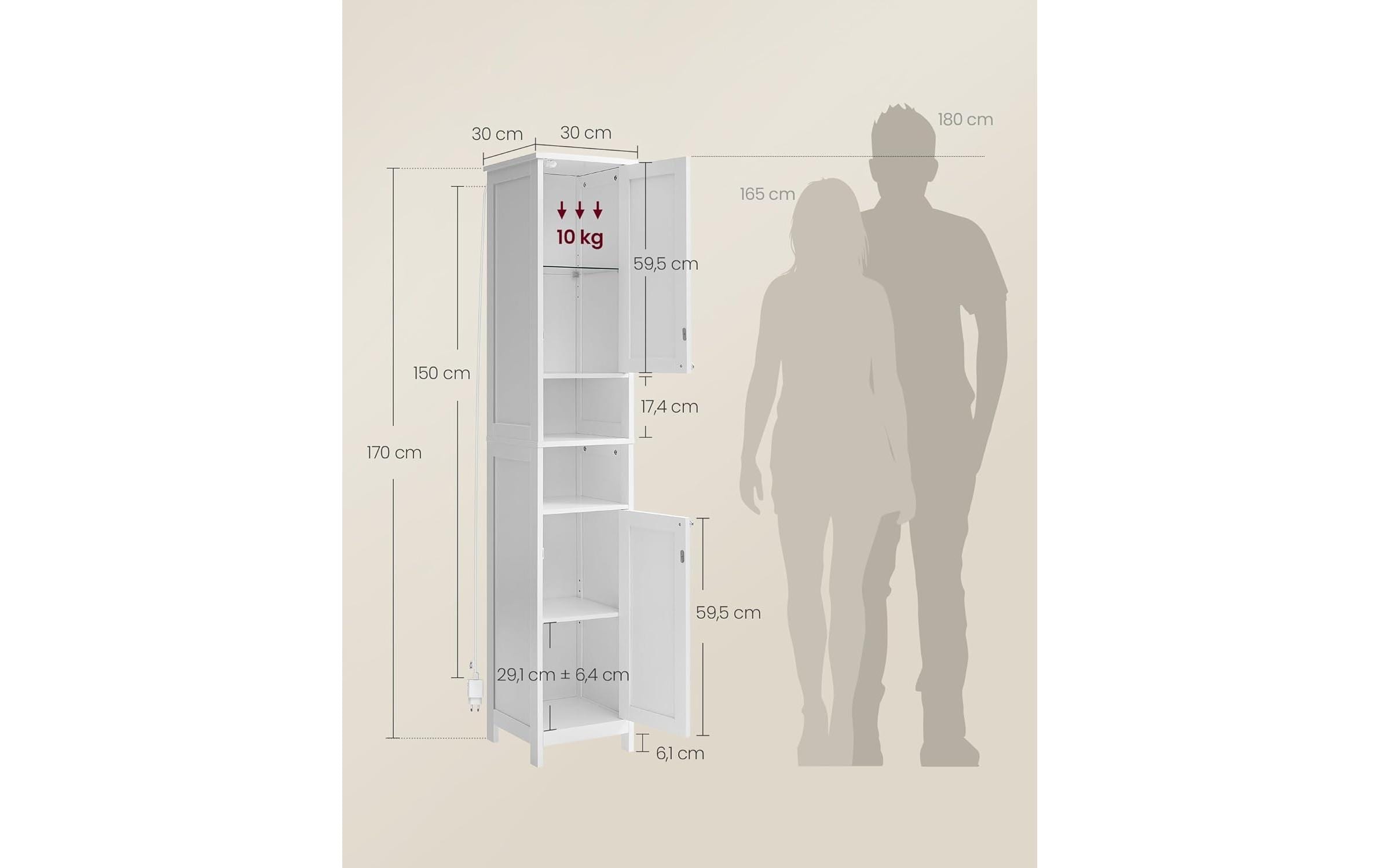 1987835_5 - Mediatech Vasagle Aufbewahrungsschrank mit 2 Türen 30x30x170 cm (LxBxH), MDF, Weiss
