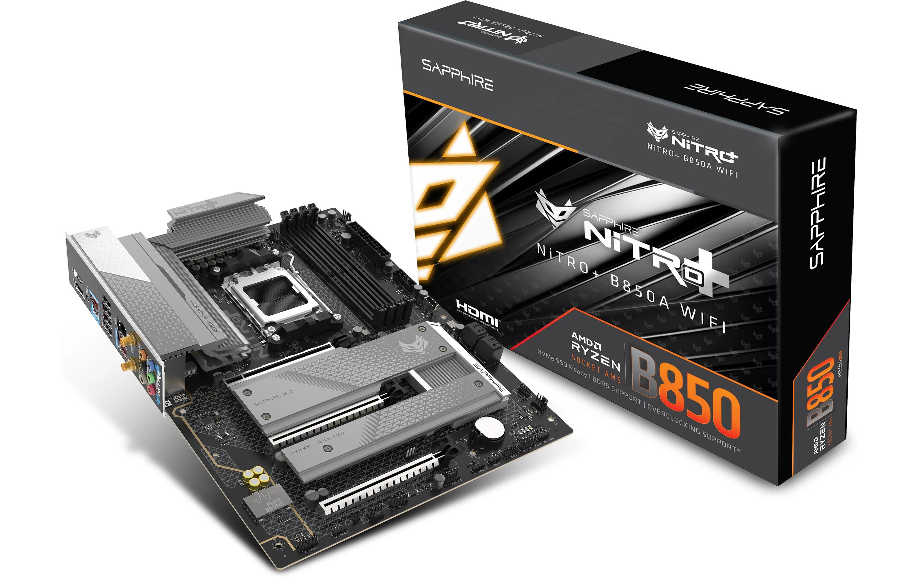 Sapphire NITRO+ B850A WIFI7, ATX, AM5 AMD B850, 4x DDR5, PCIe 5.0, 2.5G, WIFI7 kaufen Schweiz | Mediatech.ch