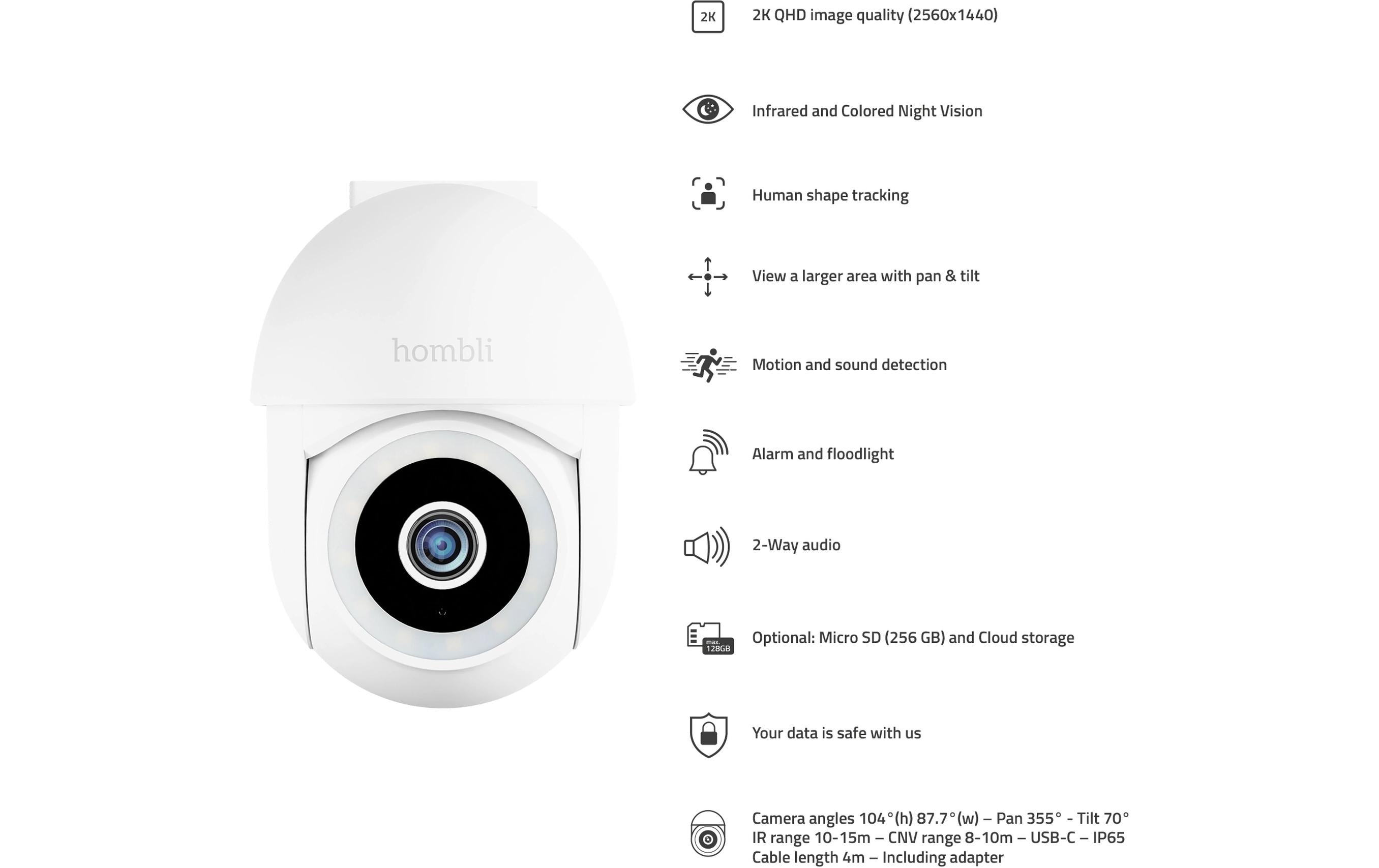 1998777_5 - Mediatech Hombli Smart Pan & Tilt Cam 2K, weiss, IP65, USB C