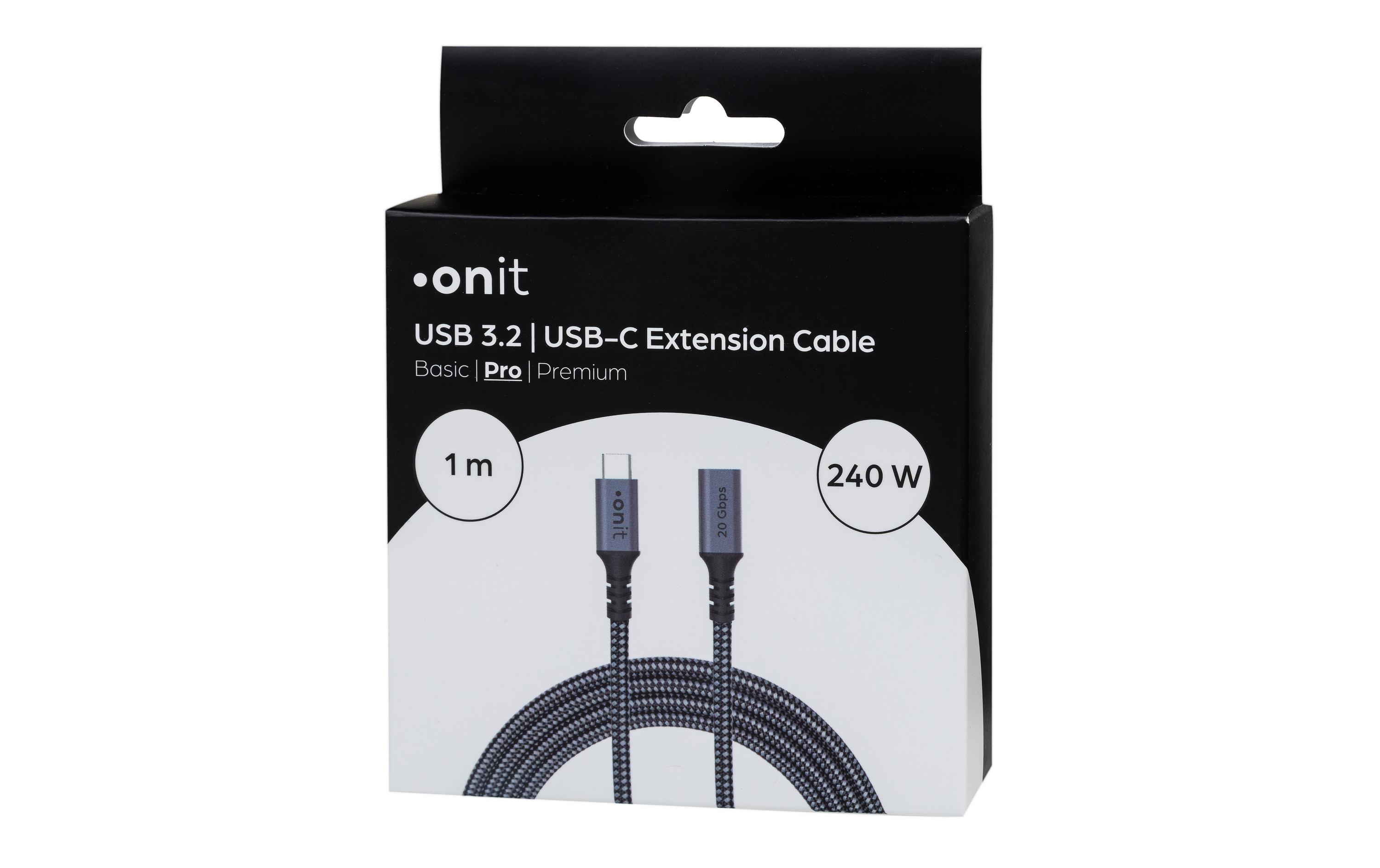 1998874_1 - Mediatech onit USB-Extension-Kabel 1m USB3.2 / 240W / 20G /4K@60Hz / schwarz grau