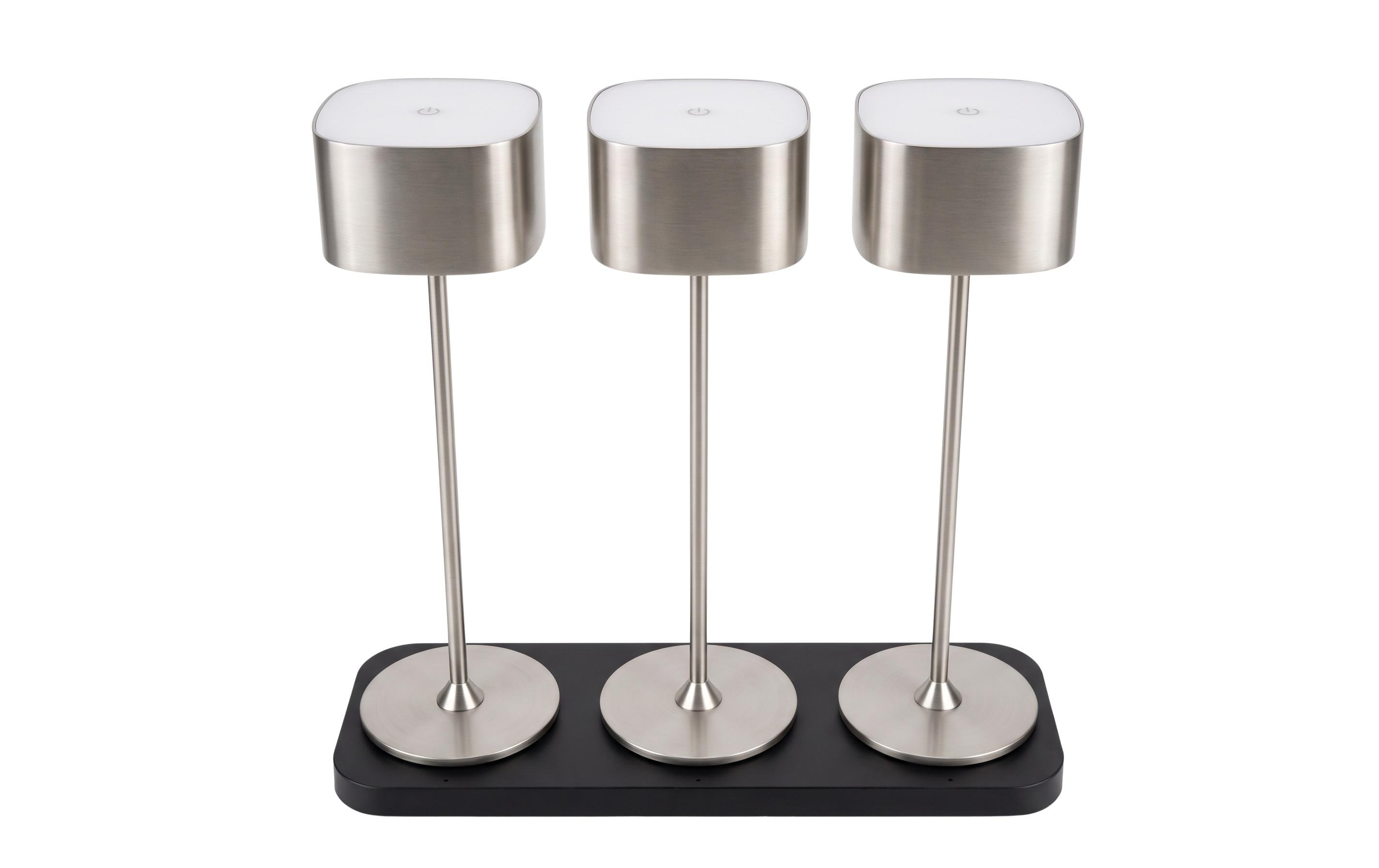 COCON Tischlampe Romantico, 3er set, Nickel mit 3er Ladestation, Farbe: Nickel, 1800mAh