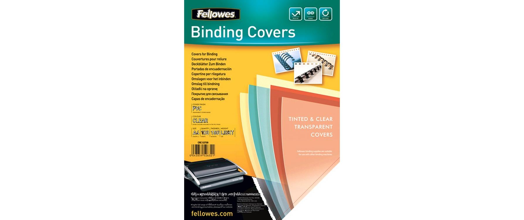 Fellowes Deckblatt Transparent,180 Micron 100 Stk., A4, recylkeltem PVC