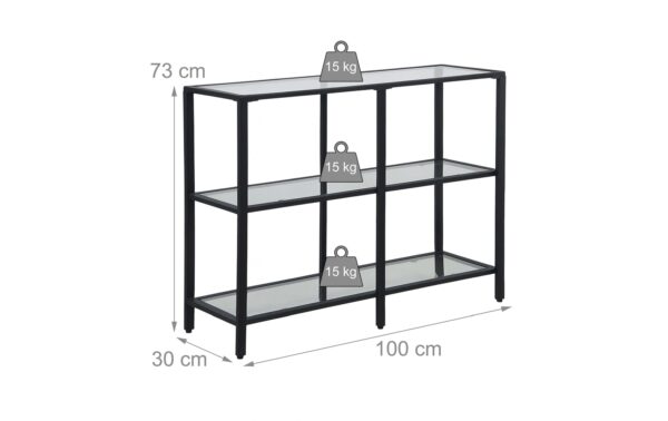 relaxdays Konsolentisch mit 3 Glasablagen Glas/Eisen
