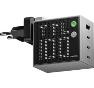 Sharge Ladegerät PIXEL100, 100W, grau 3xUSB-C, 1xUSB-A, PD3.1, GaN, Punktmatrix