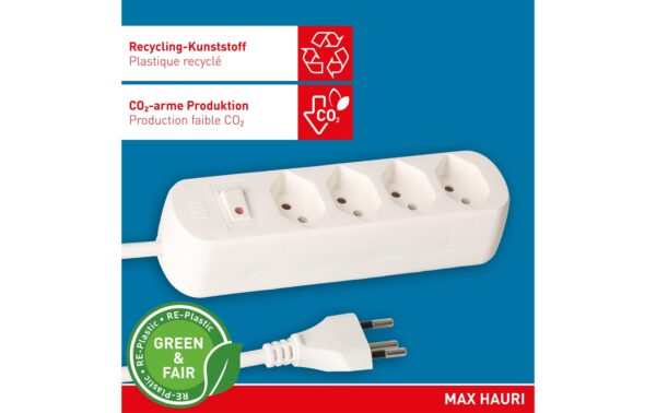 2033033_2 - Mediatech Max Hauri Steckdosenleiste Basic Line 4xT13, weiss, 1.5m, Green+Fair