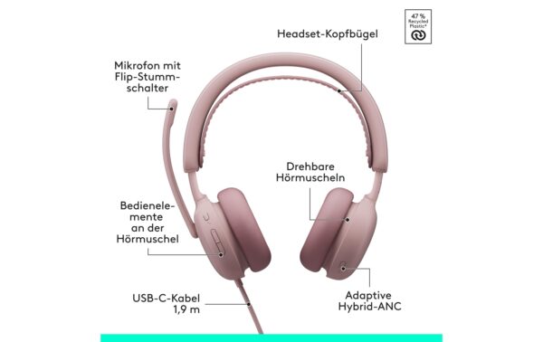 Logitech Headset Zone wired 2 rose 