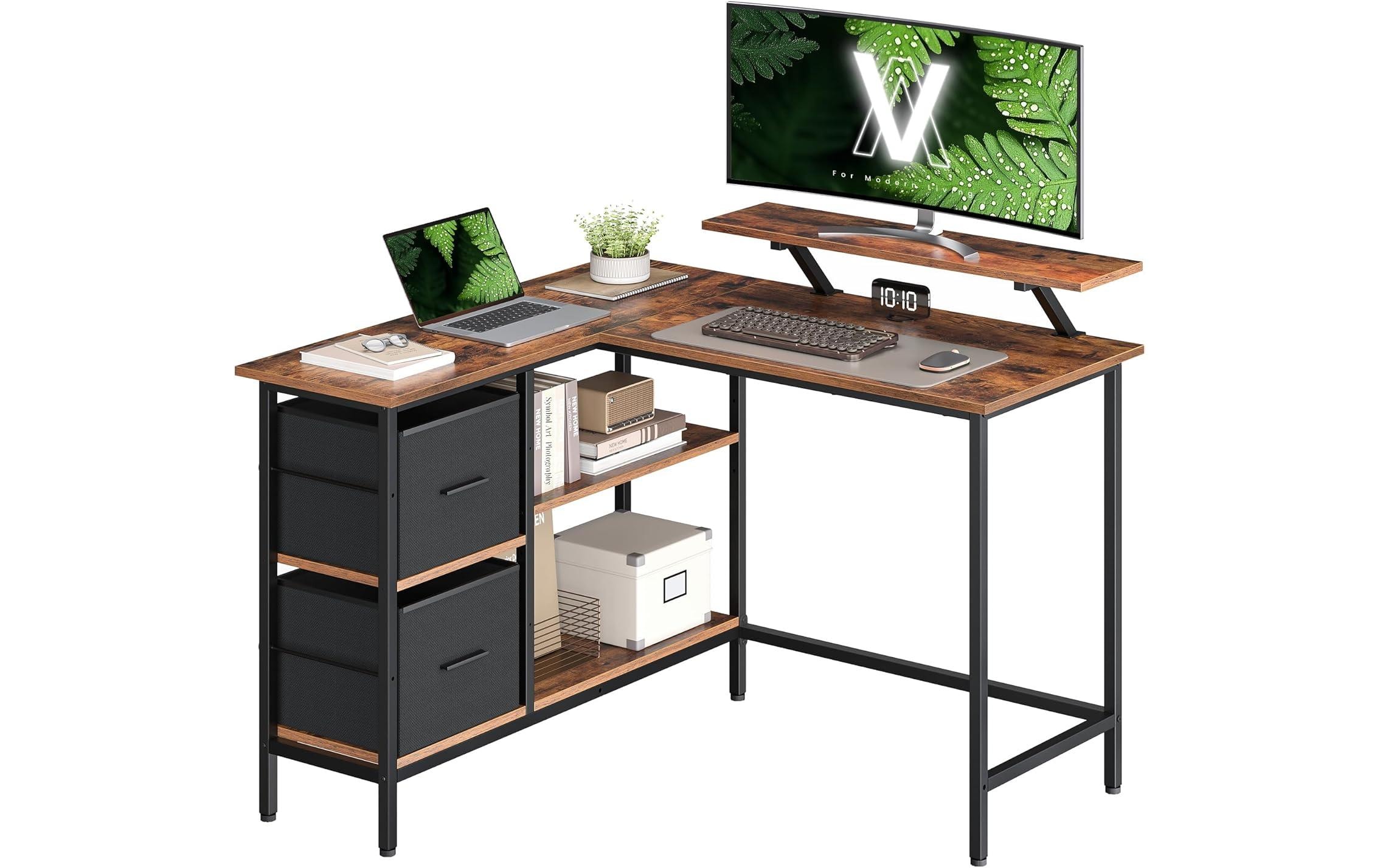 Vasagle Bürotisch braun-schwarz Ecktisch 115x105cm, 2 Schubladen, Aufsatz kaufen Schweiz | Mediatech.ch