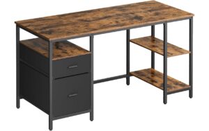 Vasagle Bürotisch braun-schwarz mit Platte 140x60cm, 2 Schubladen, 2 Regale