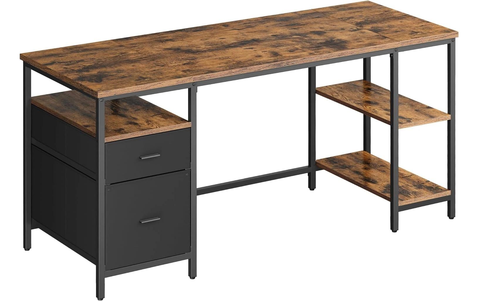 Vasagle Bürotisch braun-schwarz mit Platte 160x60cm, 2 Schubladen, 2 Regale kaufen Schweiz | Mediatech.ch