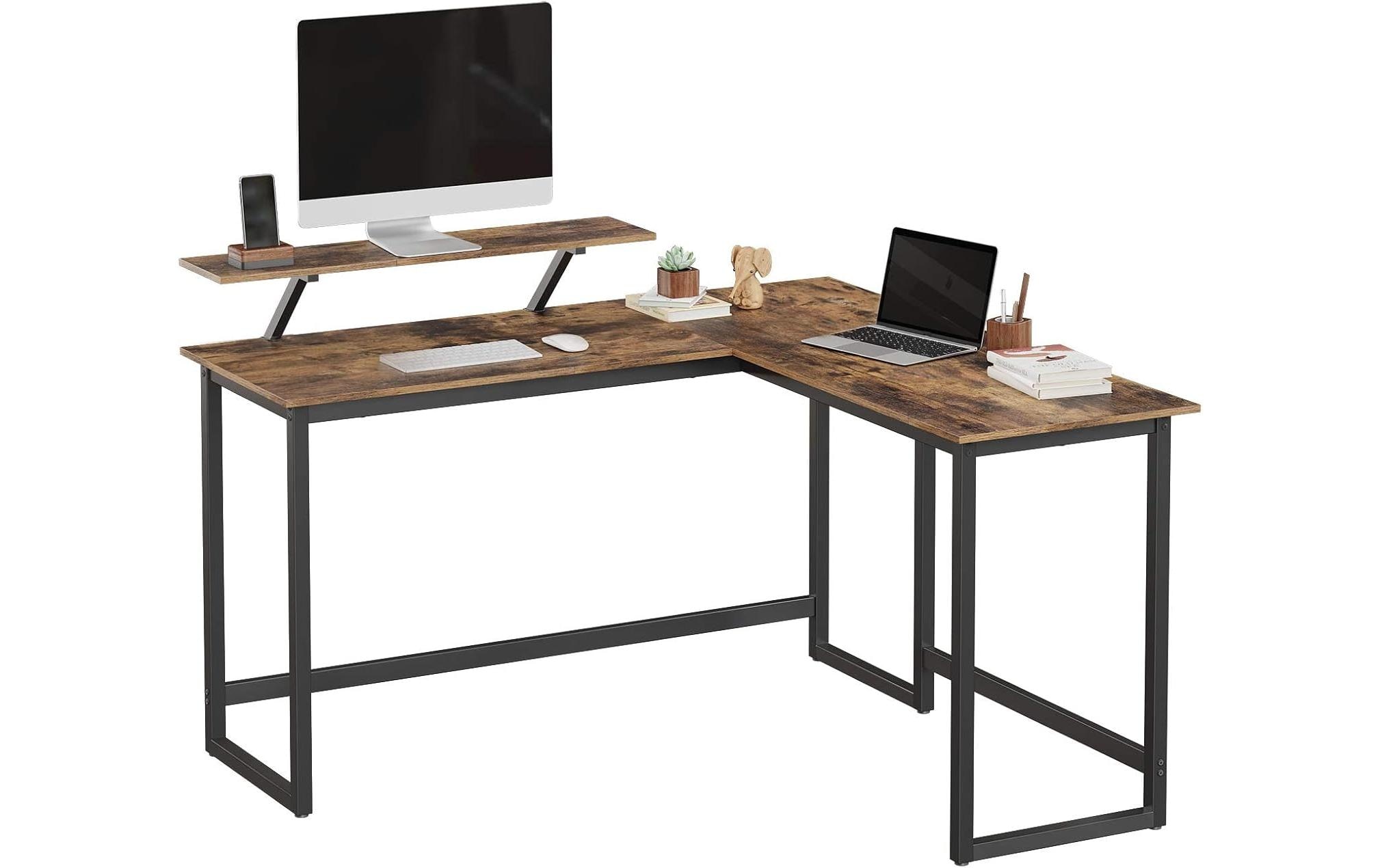 2035063_5 - Mediatech Vasagle Bürotisch braun-schwarz Ecktisch 140x130cm, Aufsatz